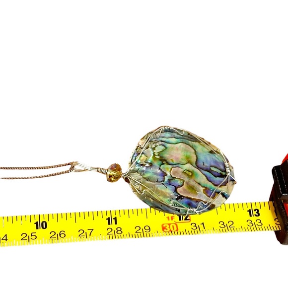 Vintage Sterling Silver Abalone Shell Wire Wrapped Pendant Necklace - Picture 9 of 9